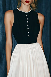 Schwarzes Weißes Langes Vintage Kleid aus Chiffon